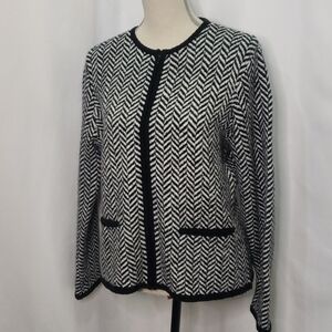 CHARTER CLUB Zig Zag Knit Wool Sweater Jacket Zip Up